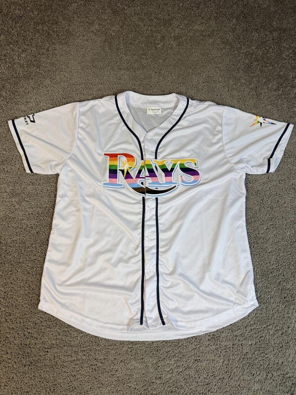 Tampa Bay Rays Jersey Mens XL White MLB Baseball MATCH-UP Rainbow Mesh SGA